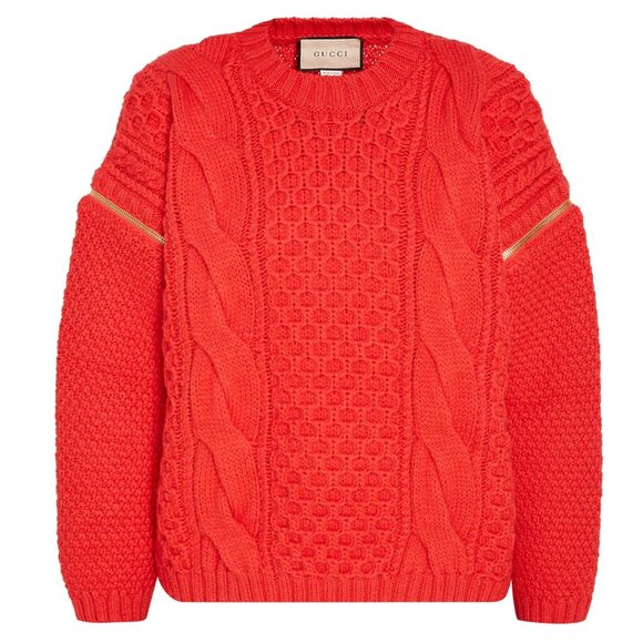 GUCCI SWEATER CABLE KNIT RED WOOL DETACHABLE SLEEVES JUMPER sz M - Picture 3 of 15